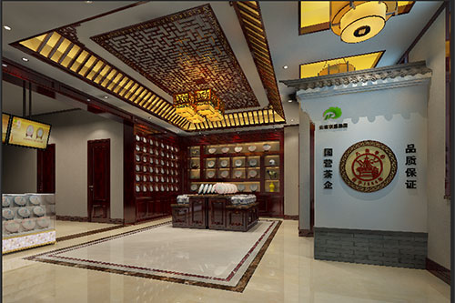 梨林镇古朴典雅的中式茶叶店大堂设计效果图